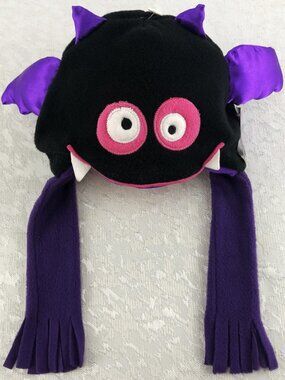 Creatology Black Bat Hat Fleece & Satin with Purple, Pink & White Accents NWT